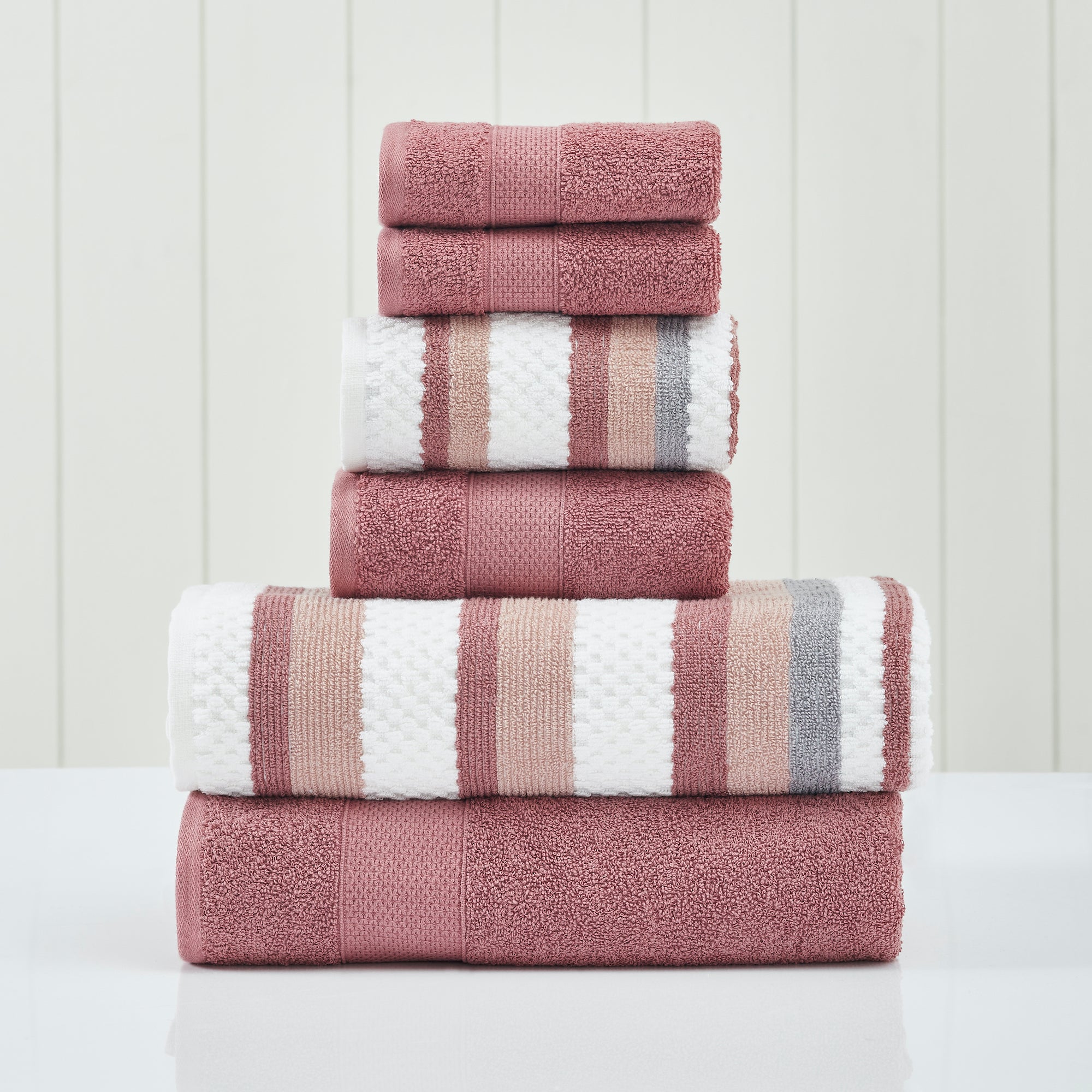 6-Piece Yarn Dyed Jacquard Solid Towel Set